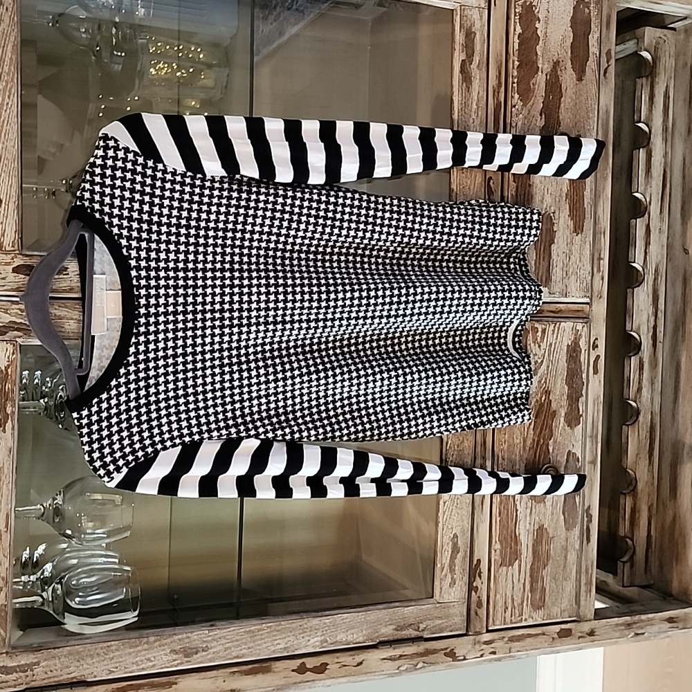 Michael Michael Kors Striped Sleeve Houndstooth Petite Top
